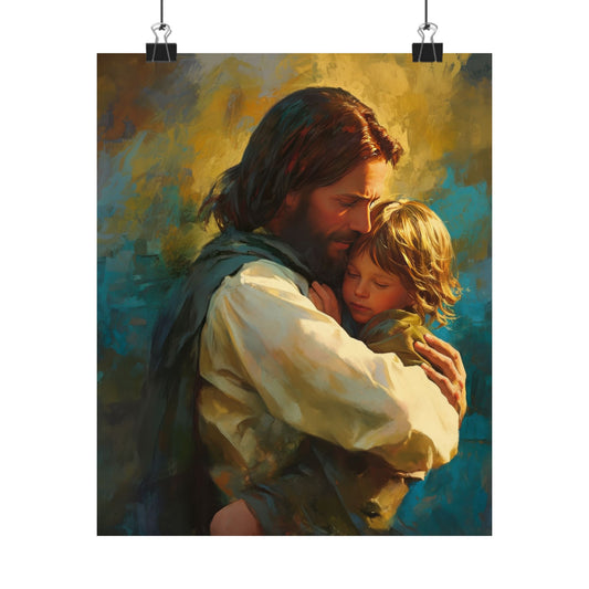 Christ's Compassionate Embrace Poster Print - Sanctified Souls Print - Multiple Sizes - Premium Posters - Catholic Art - Christian painting