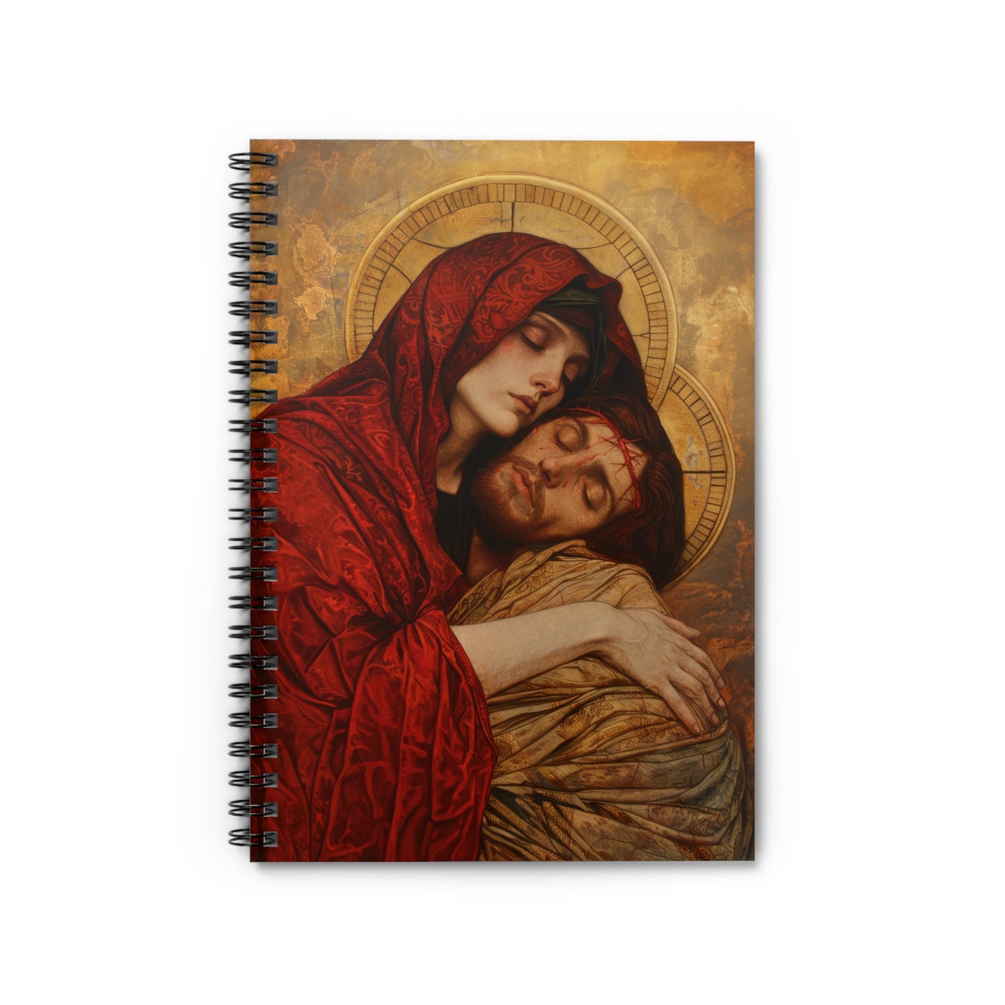 Eternal Sorrow - Mary's Mourning Beneath the Cross Sanctified Souls Art - Religious - Spiral Notebook - Ruled Line - Religious art