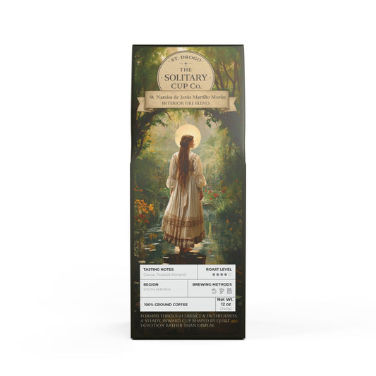 St. Narcisa de Jesús Martillo Morán - Interior Fire Blend (Medium-Dark Roast) - St. Drogo - The Solitary Cup Co. - Artisan Catholic Saint Inspired Coffee - 12 oz.