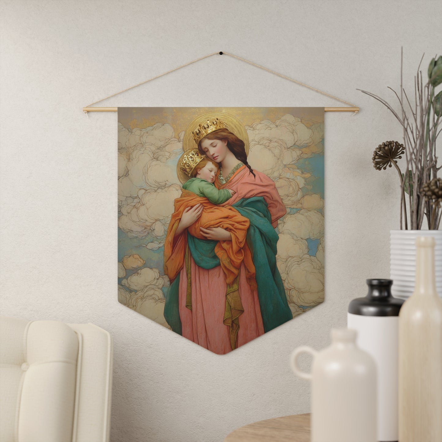 Our Lady of Perpetual Help - Pennant / Banner / Wall Hanging - Prayer room art - Catholic Home - 18" x 21"