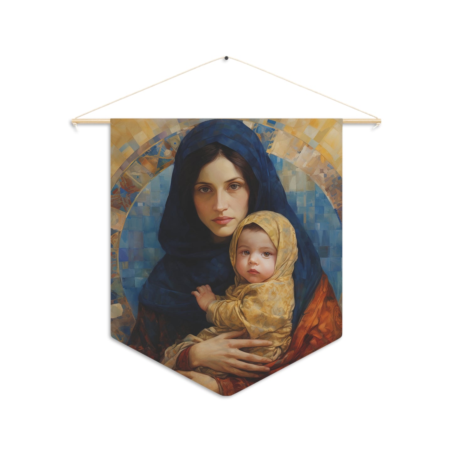 Maternal Seraph - Virgin Mary and Infant Jesus Wall Banner / Wall Hanging - Prayer room art - Catholic Home Art - Large Print - 18" x 21"