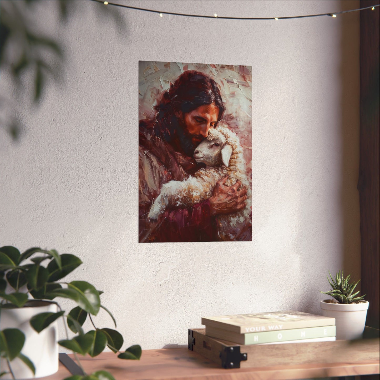 Jesus and the Little Lamb Poster Print - Sanctified Souls Print - Multiple Sizes - Premium Posters - Catholic Art - Christian painting