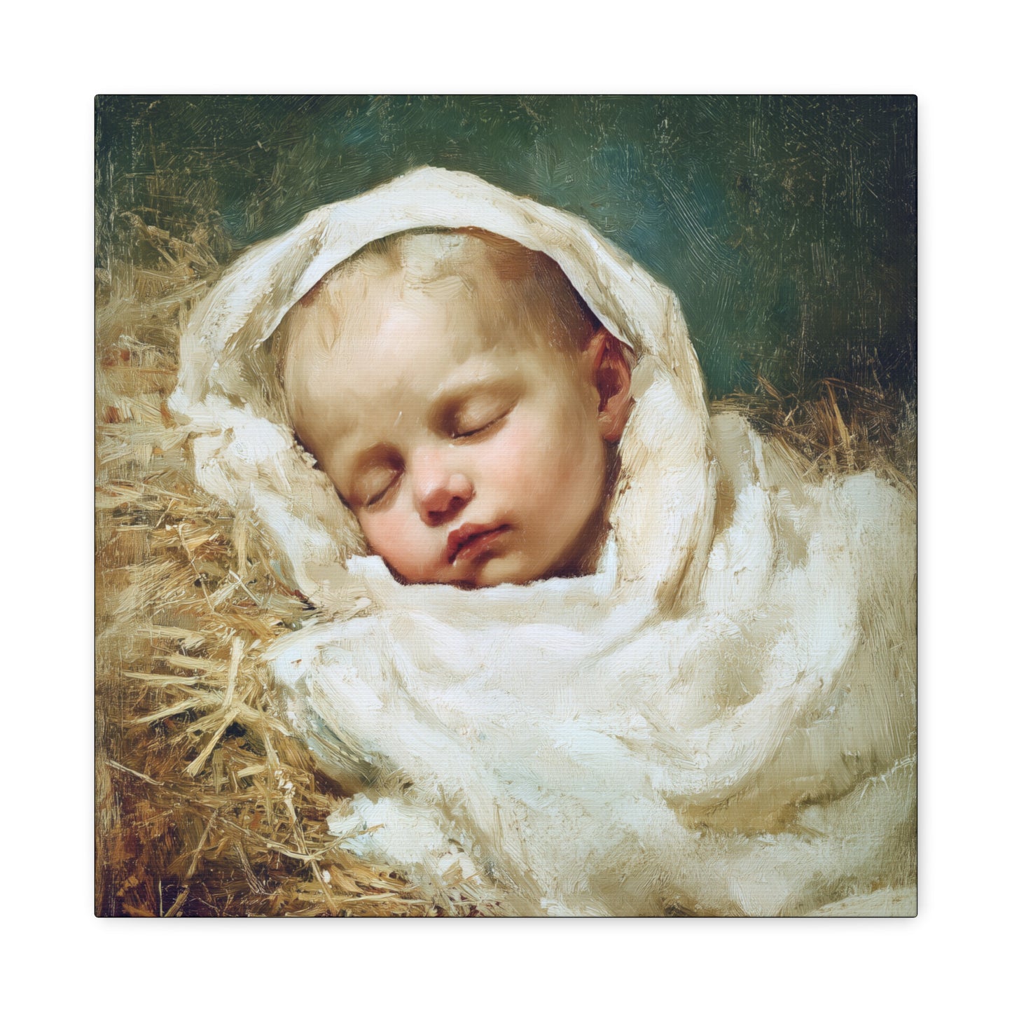 The Christ Child Resting in the Silence of the Manger - Gallery Wrapped Canvas - Print - Religious Art for your Home - Catholic Art Print