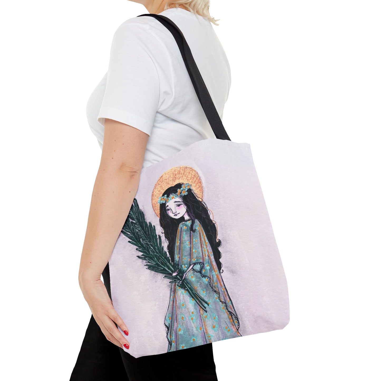 Saint Faith Tote - Hand-Drawn Art - Catholic Tote Bag | Faith Hope and Charity Saint | Christian Devotional Tote | Sanctified Solocosmo