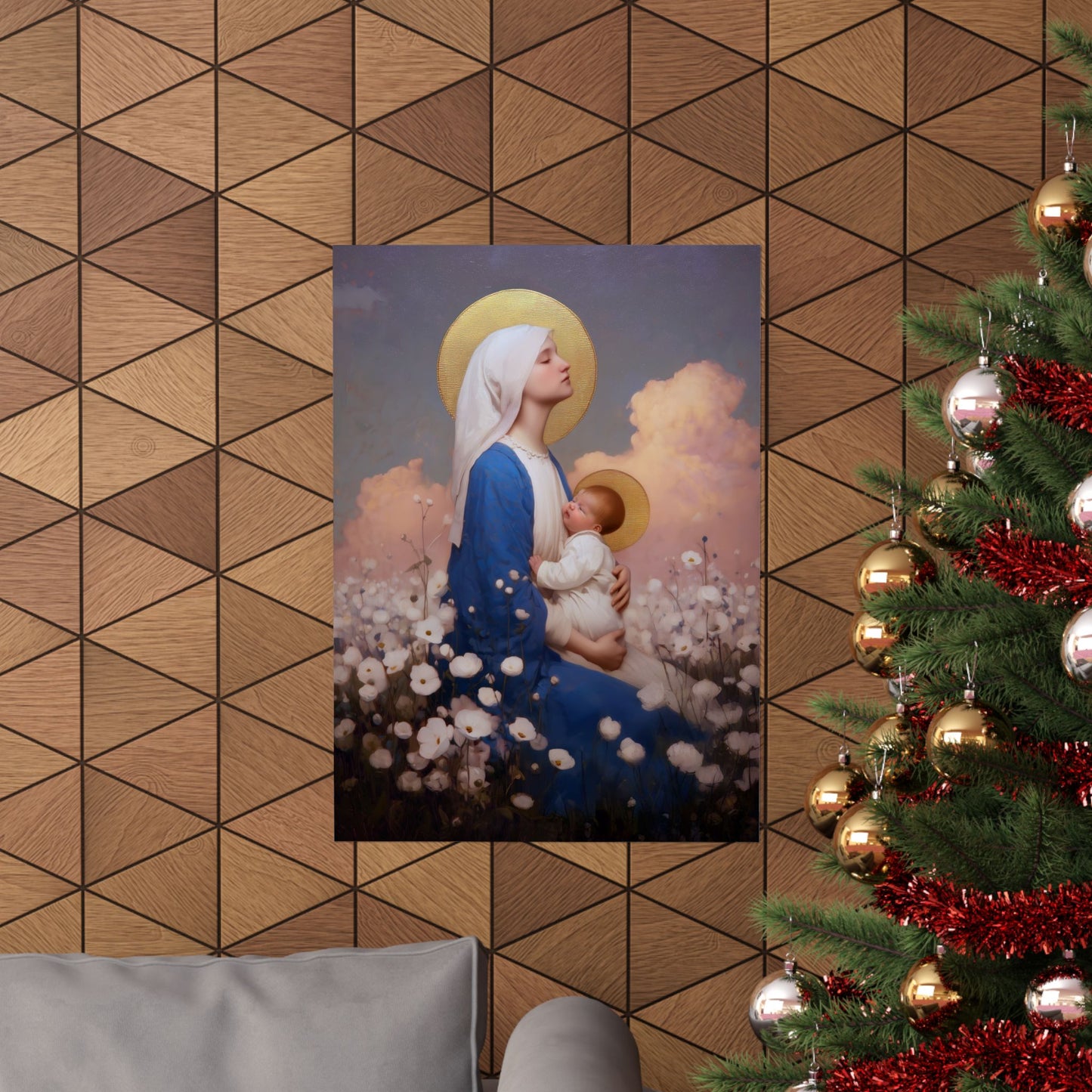 Our Lady Among the Flowers -  Catholic Art - Multiple Sizes - Premium Posters - Catholic Art - Christian Home - Catholic Saint Art