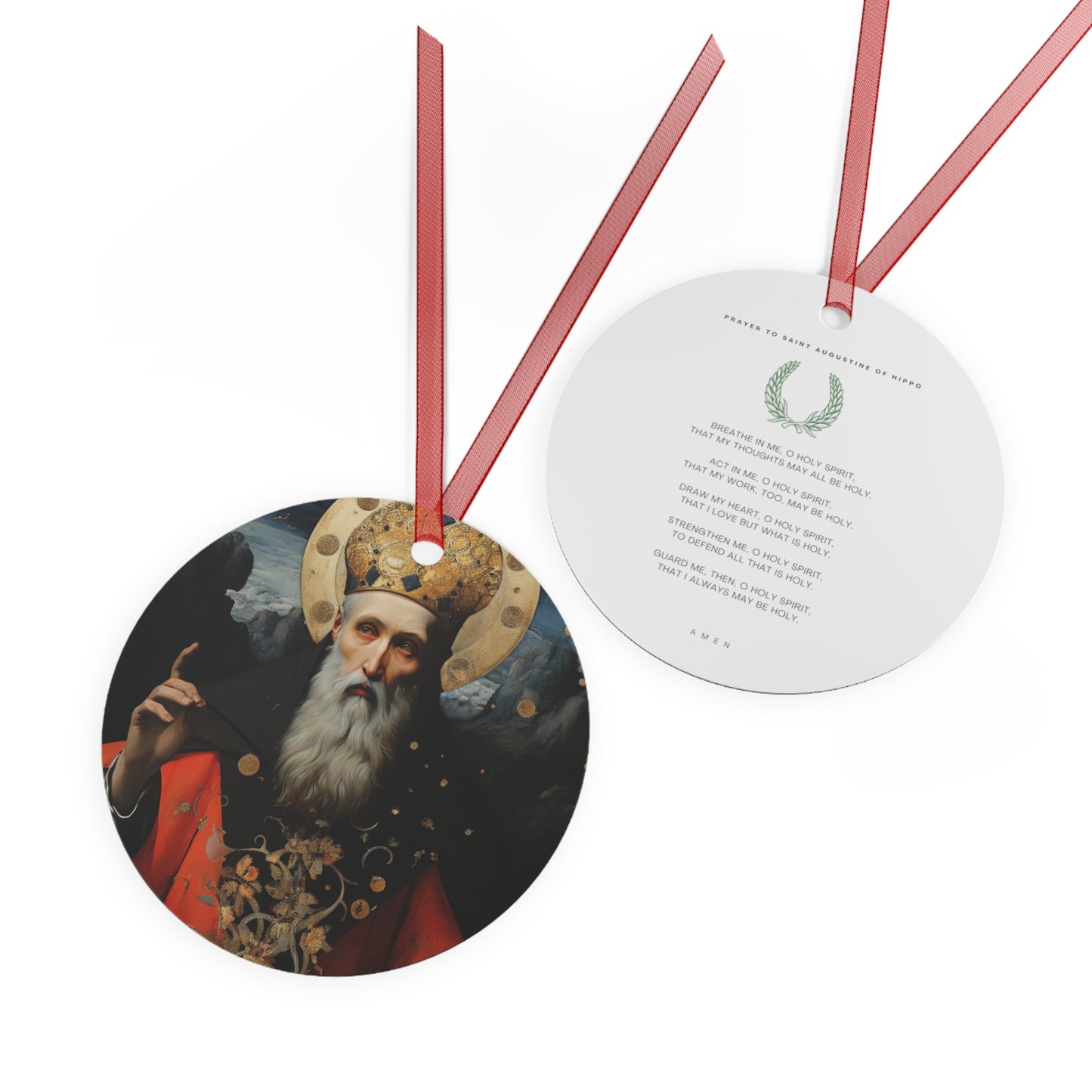 Saint Augustine of Hippo Metal Ornament - Religious Holiday Christmas Ornament and Keepsake - Double sided