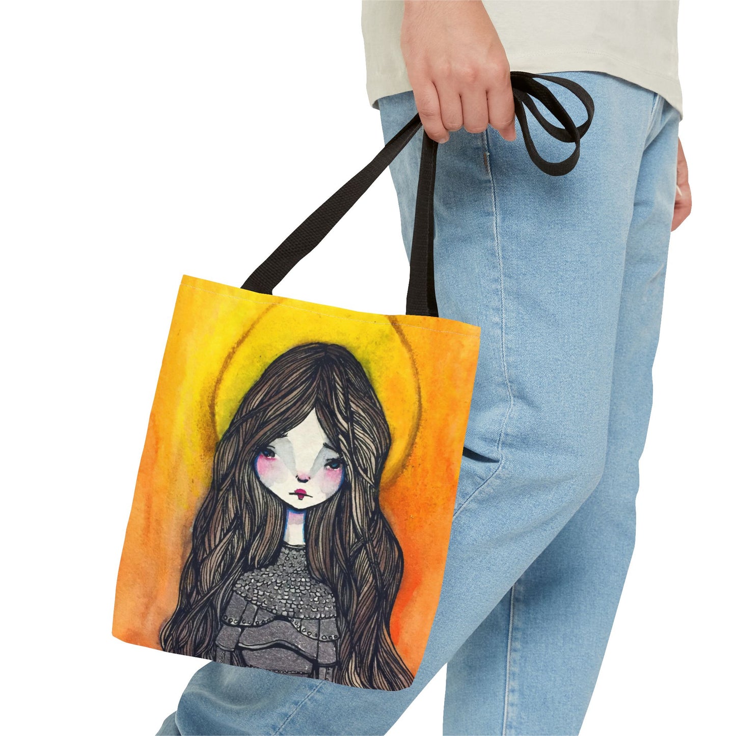 Saint Joan of Arc Tote - Hand-Drawn Catholic Art - Prayer Bag | Christian Devotional Tote | Sanctified Solocosmo Religious Tote