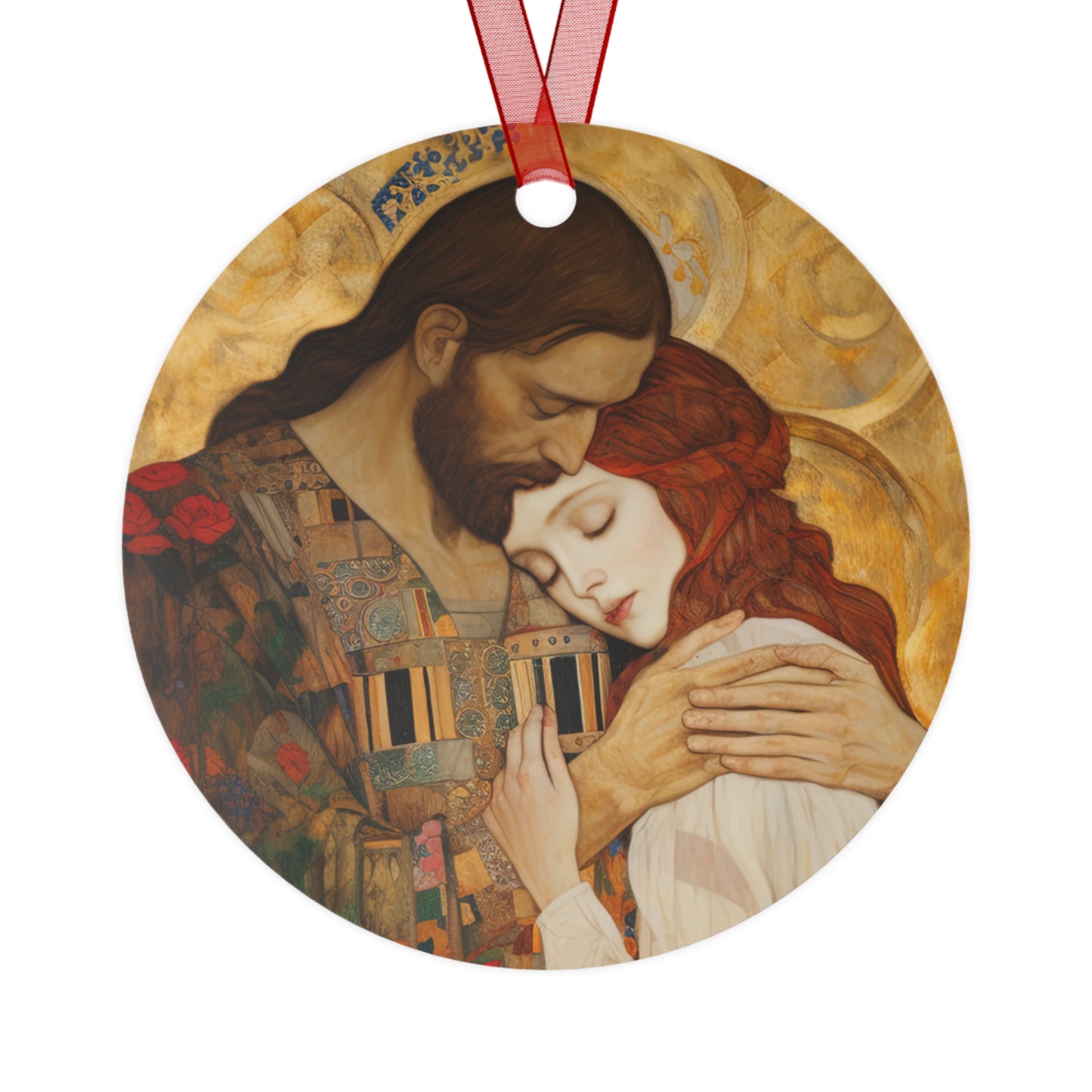 Christ Embracing Mary Magdalene Metal Ornament - Religious Holiday Christmas Ornament and Keepsake - Double sided - Prayer Ornament