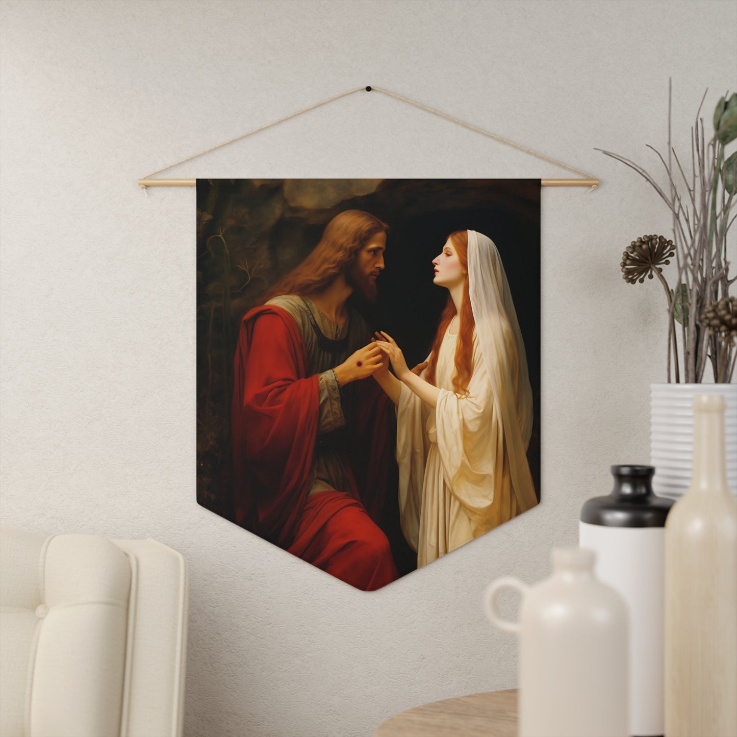 Revelation of Redemption Mary Magdalene and the Risen Christ Wall Banner / Wall Hanging - Prayer room art - Large Saint Art  - 18" x 21"