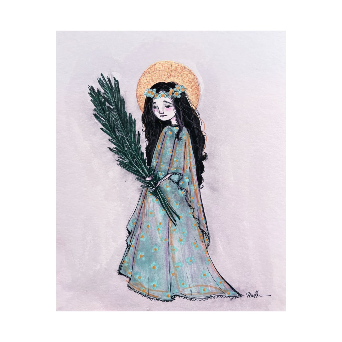 Saint Faith Matte Poster - Hand-Drawn Art - Catholic Print | Faith Hope and Charity Devotional Wall Art | Christian Religious Poster