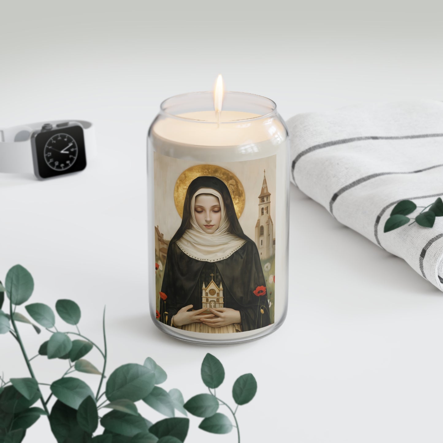 Saint Erentrude - Scented Prayer Candle, 13.75oz -  Candle - Catholic Art - prayer room Scented Candle - Religious gift