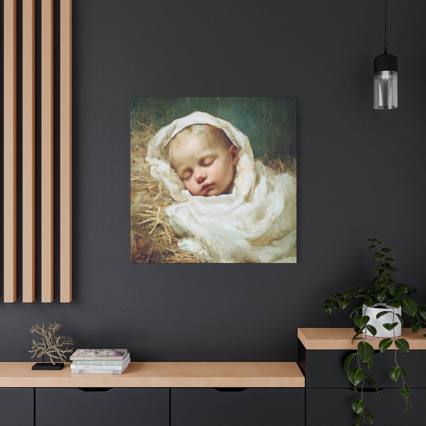 The Christ Child Resting in the Silence of the Manger - Gallery Wrapped Canvas - Print - Religious Art for your Home - Catholic Art Print
