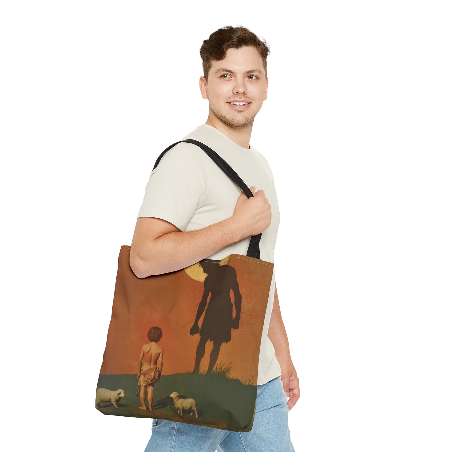 The Victor Had No Sword - David and Goliath  Tote Bag - Large Medium Small Faith Art Bag - Bible Study Faith Purse - Double Sided