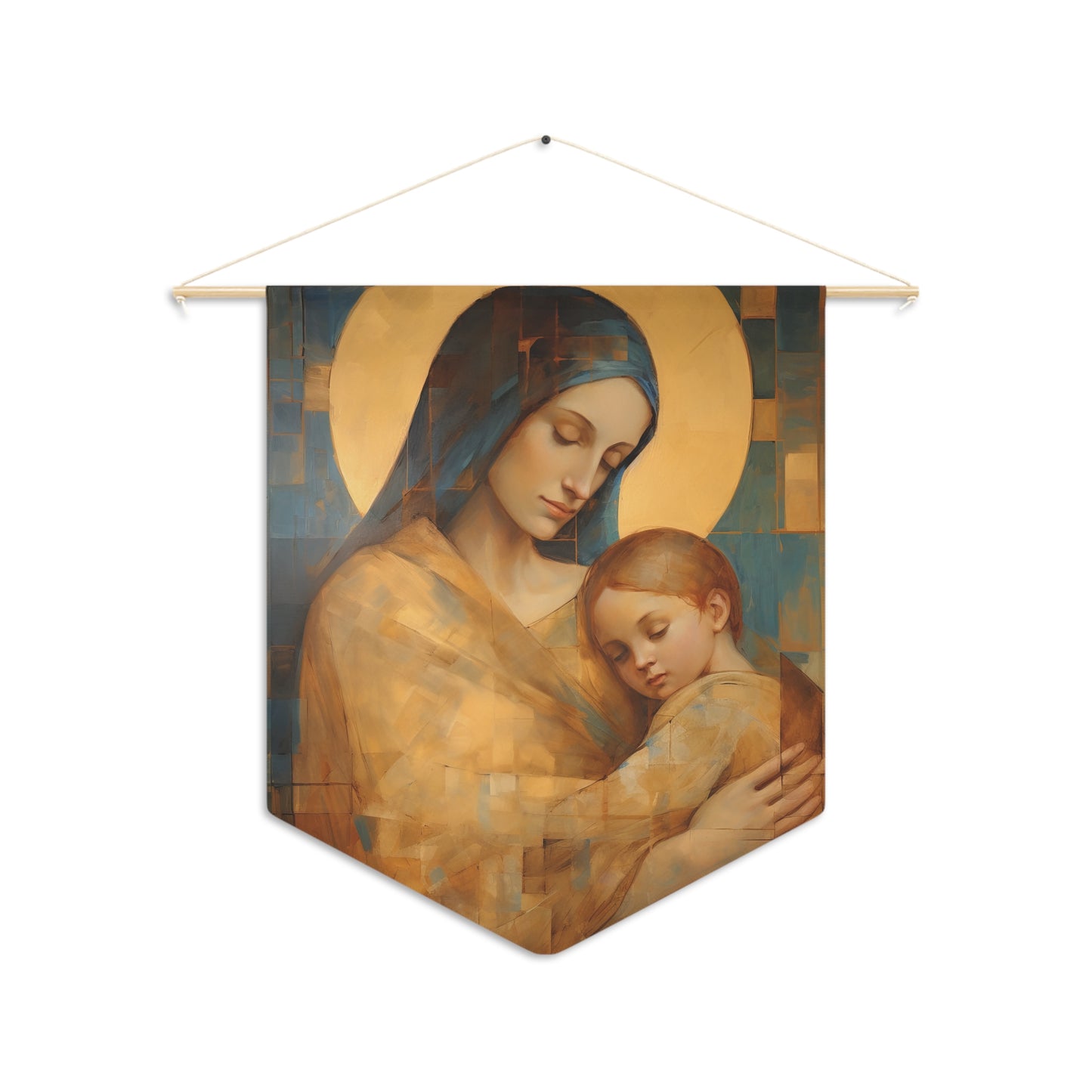 Heavenly Connection - Mary and the Divine Son Banner / Wall Hanging - Prayer room art - Catholic Home Art - Large Print - 18" x 21"