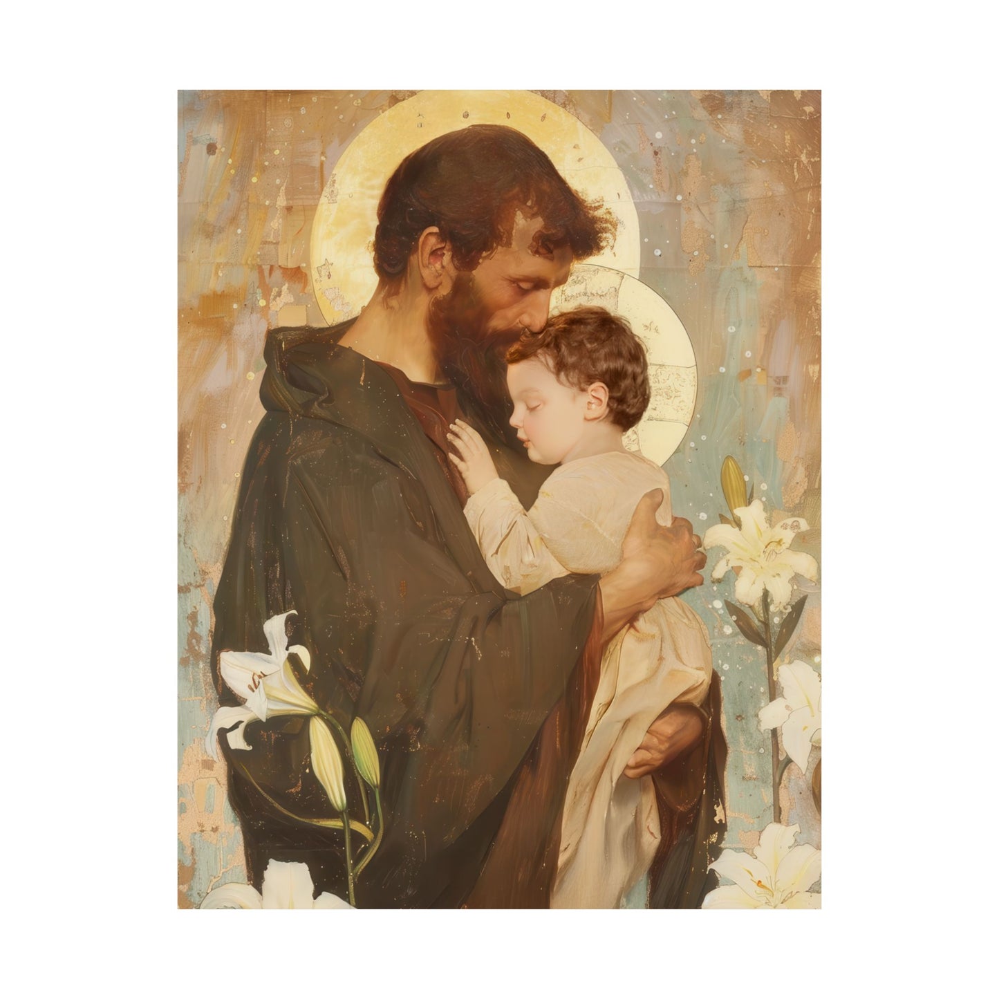 Saint Joseph and the Christ Child  - Sanctified Souls Print - Multiple Sizes - Premium Matte Vertical Posters