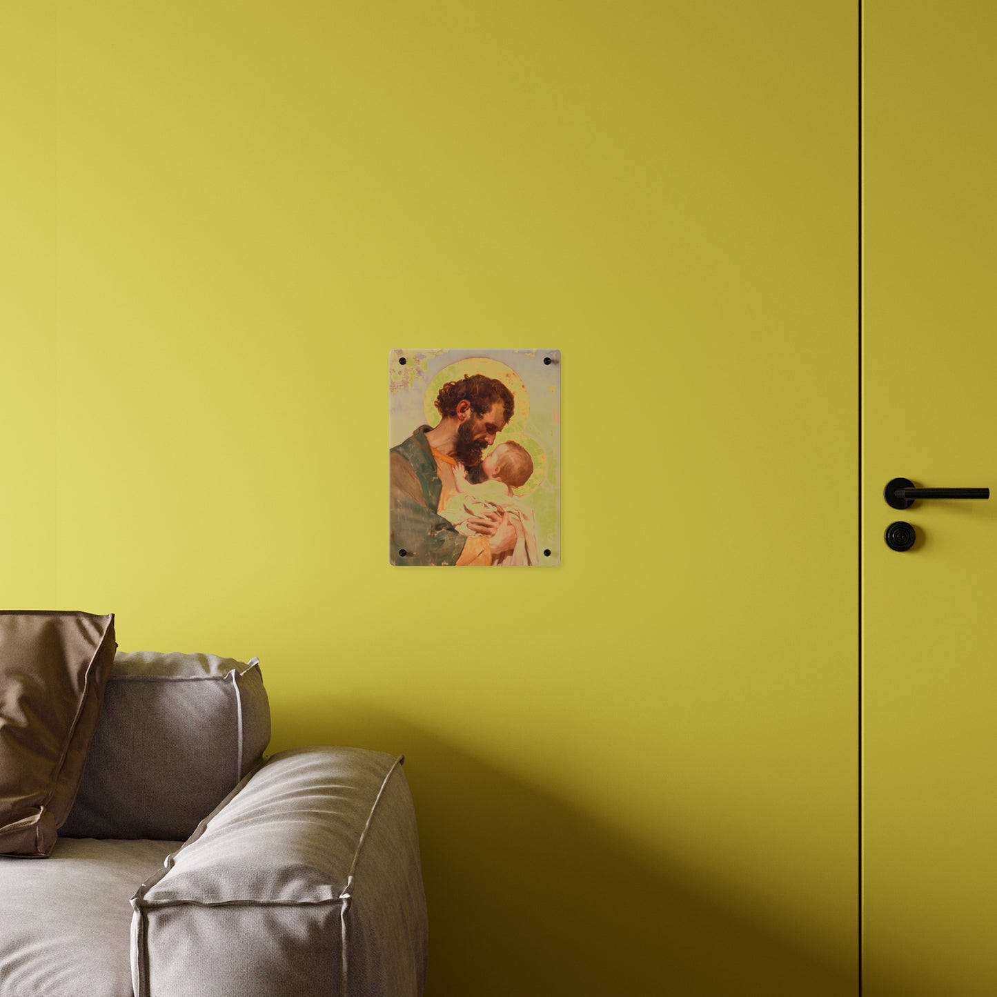 Saint Joseph, Pillar of the Holy Family Acrylic Wall Art Panel - Ready to Hang Acrylic Print - Catholic Saint - The Christ Child and Joseph
