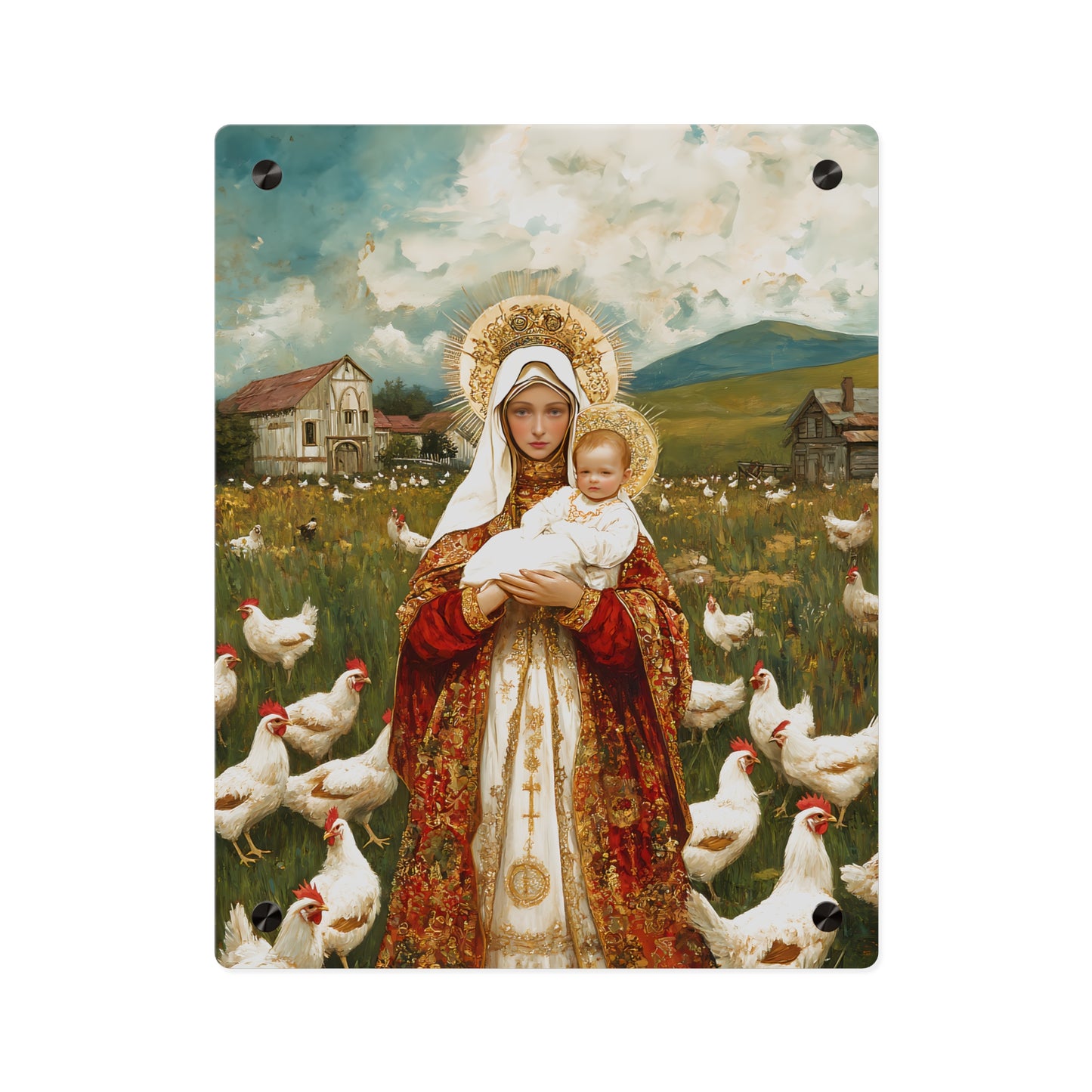 Our Lady of the Hens Acrylic Wall Art Panel - Ready to Hang Acrylic Print - Catholic Saint Art