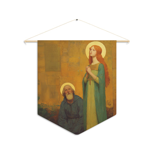 Saints Cyprian and Justina Pennant / Banner / Wall Hanging - Prayer room art - 18" x 21" - Catholic - Large Banner - Catholic Gift