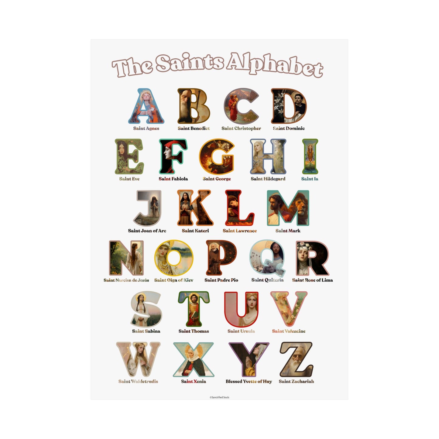 Catholic Saints ABC Print - Alphabet Poster - A to Z Saints Wall Art - Catholic Saints Chart- Classroom / Homeschool - Saints of the Church