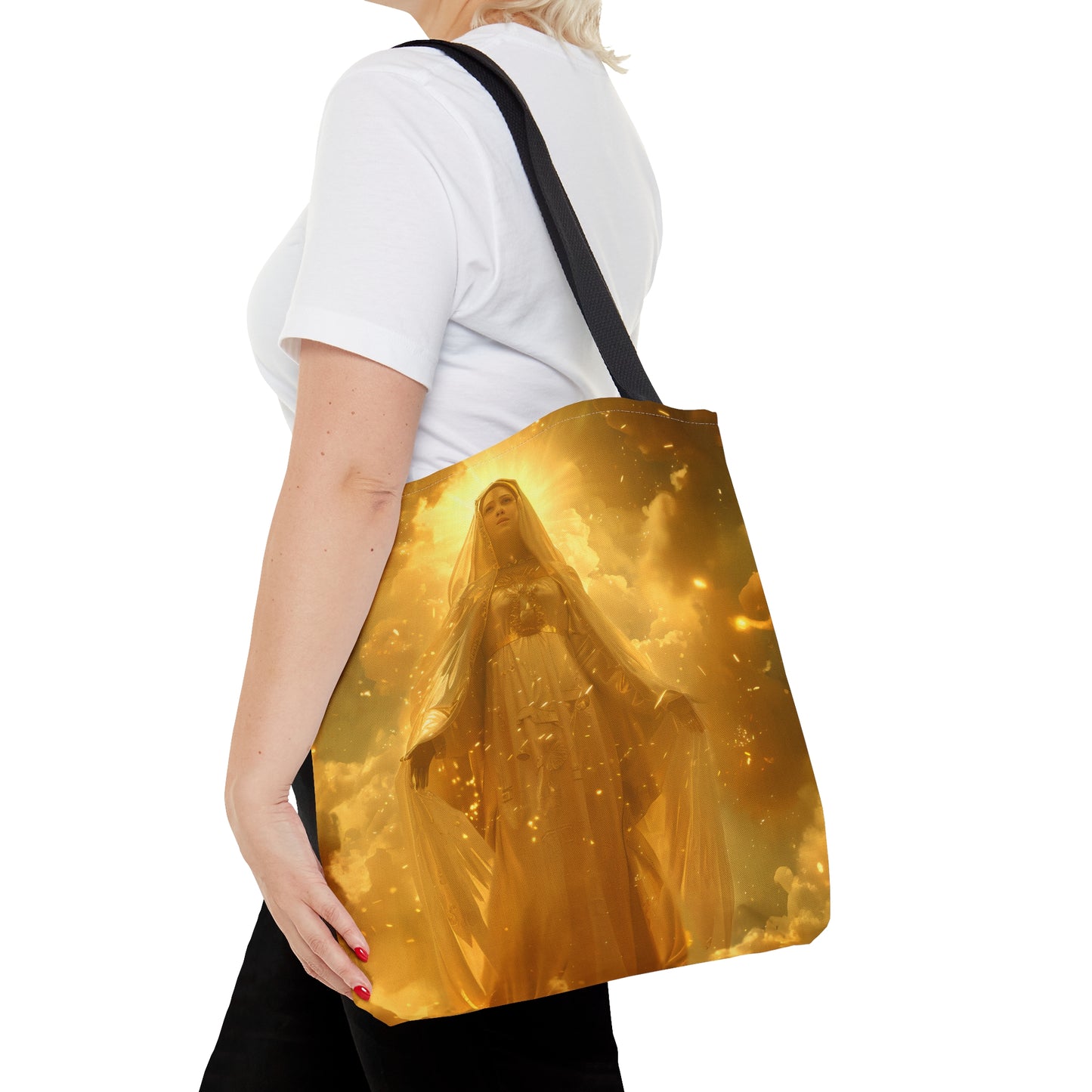 Virgin Mary - Mystical Sun - Golden Mary Tote Bag - Large Medium Small Faith Art Bag - Catholic Faith Purse - Religious Carry All