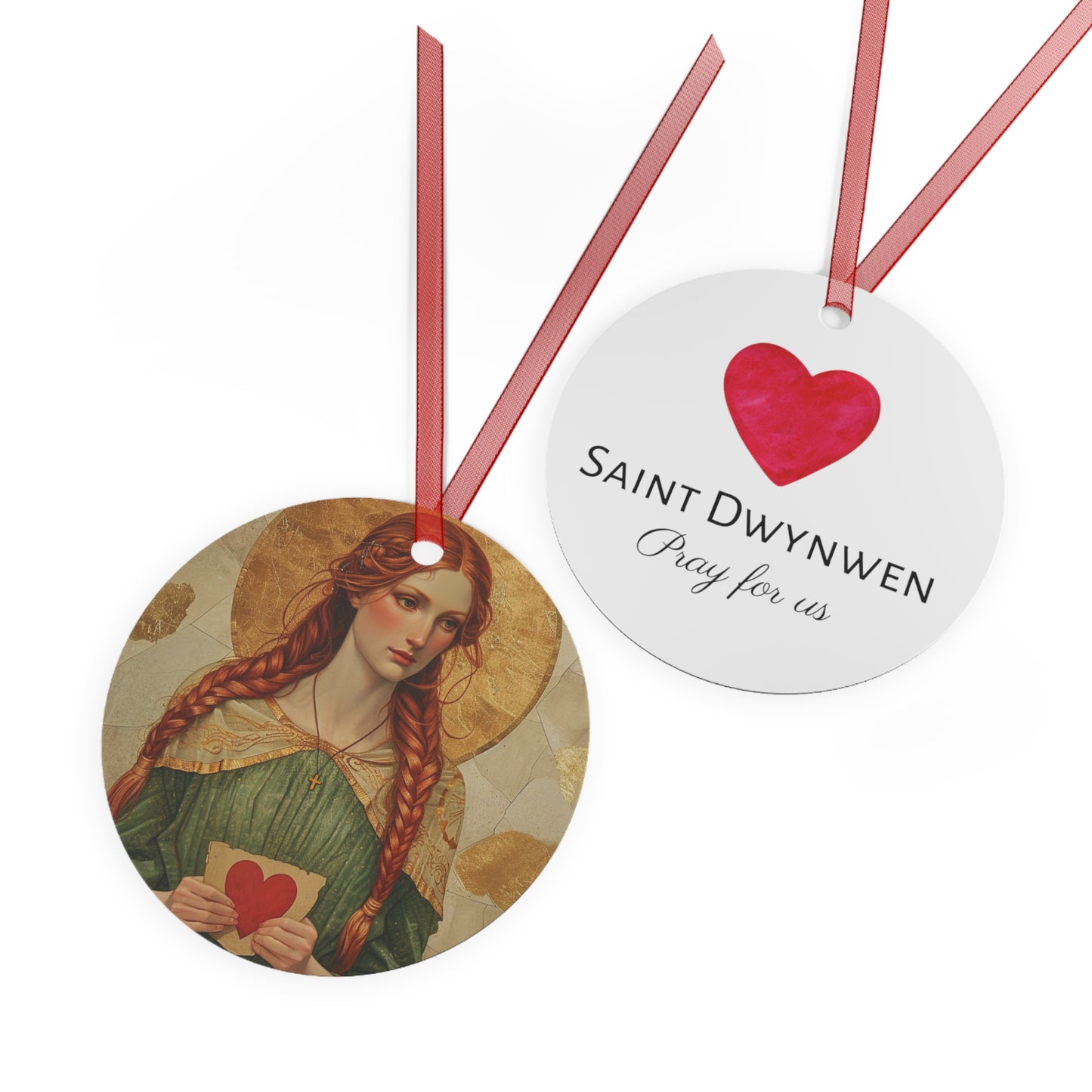 Saint Dwynwen Metal Ornament - Religious Holiday Christmas Ornament and Keepsake - Double sided - Prayer Ornament