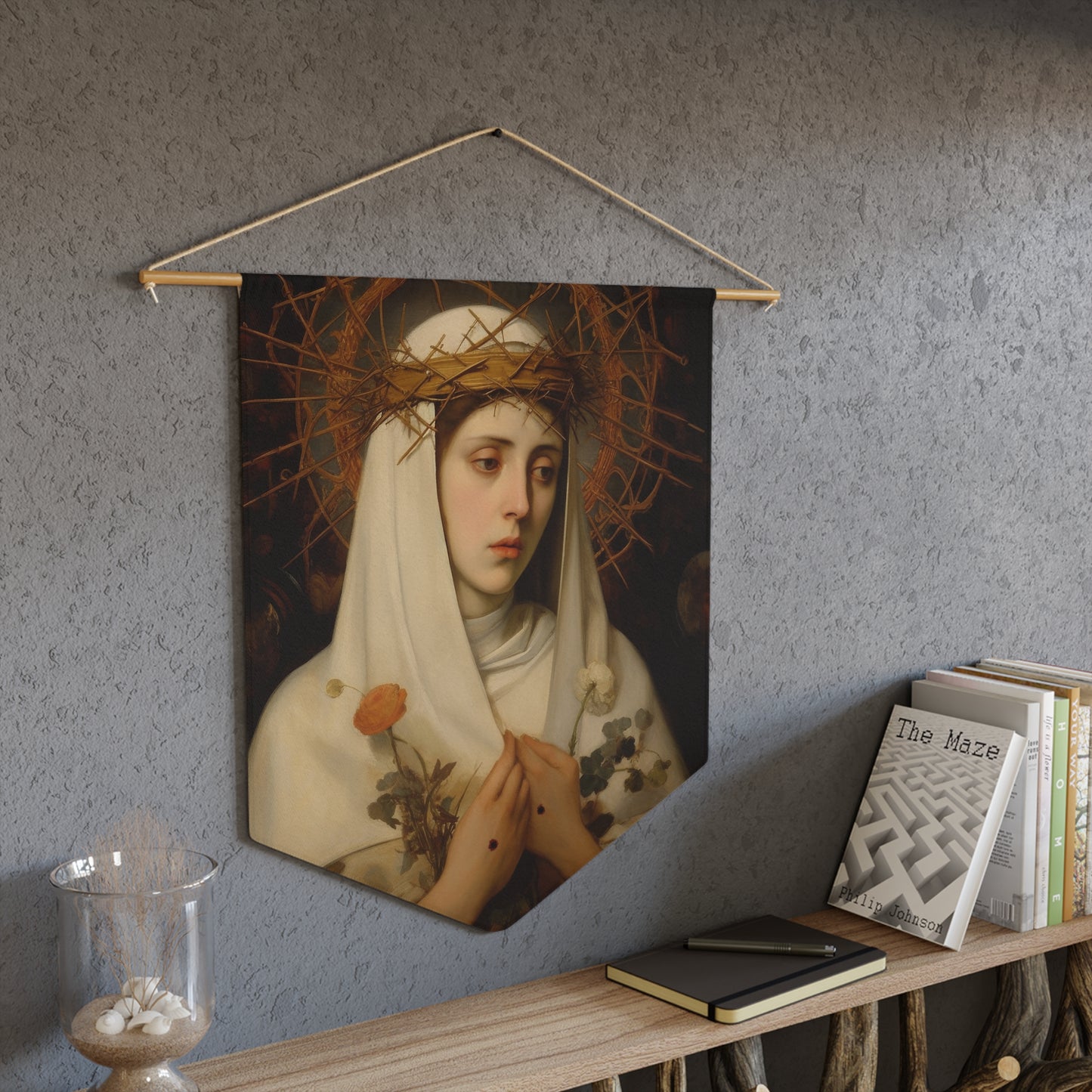 Saint Catherine of Siena Wall Banner / Wall Hanging - Prayer room art - Catholic - Large Saint Art - 18" x 21"