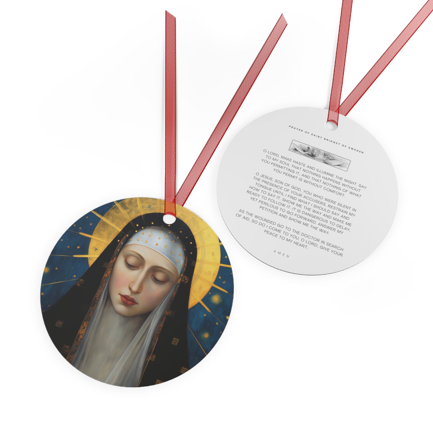 Saint Bridget of Sweden Metal Ornament - Religious Holiday Christmas Ornament and Keepsake - Double sided - Prayer Ornament - Catholic Gift