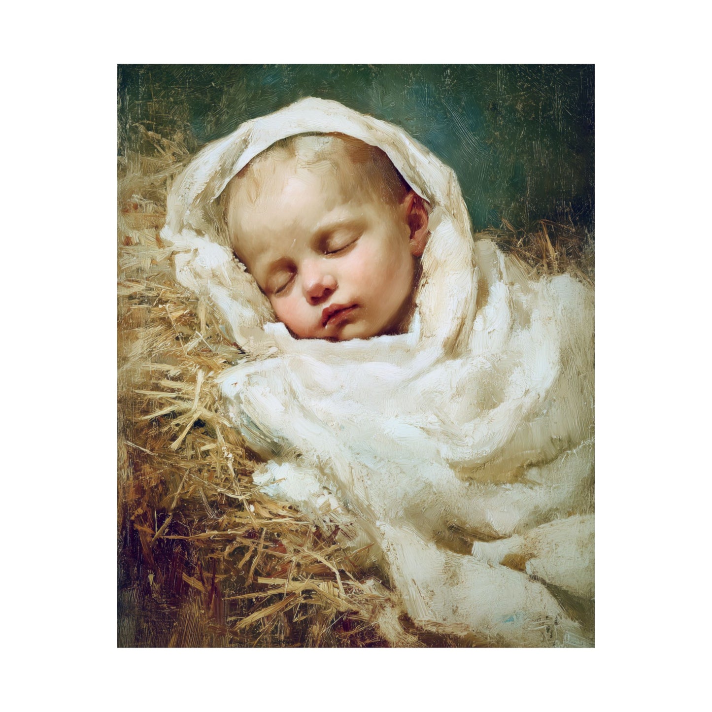 The Christ Child Resting in the Silence of the Manger - Sanctified Souls Print - Multiple Sizes - Premium Matte Vertical Posters