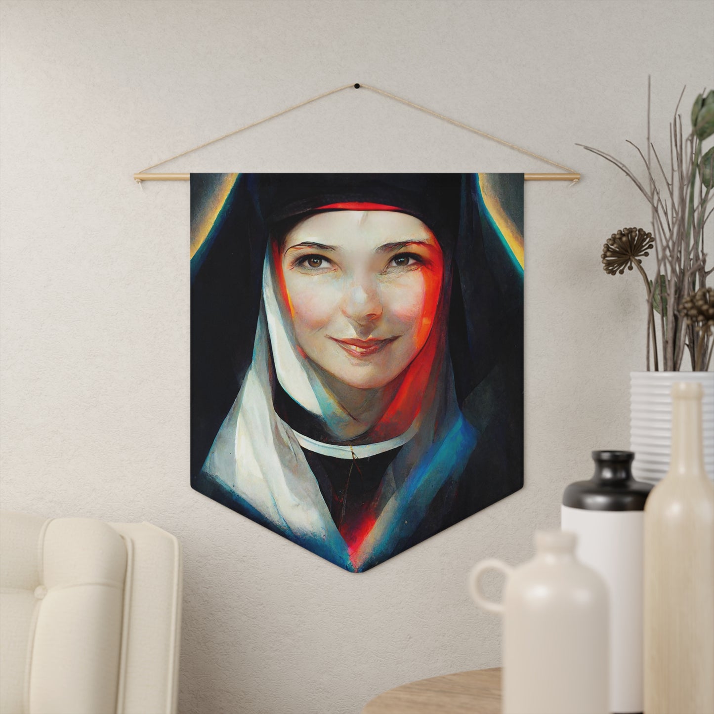 Saint Maria Faustina Kowalska Wall Banner / Wall Hanging - Nursery room print - Religious Large Art Print - 18" x 21"