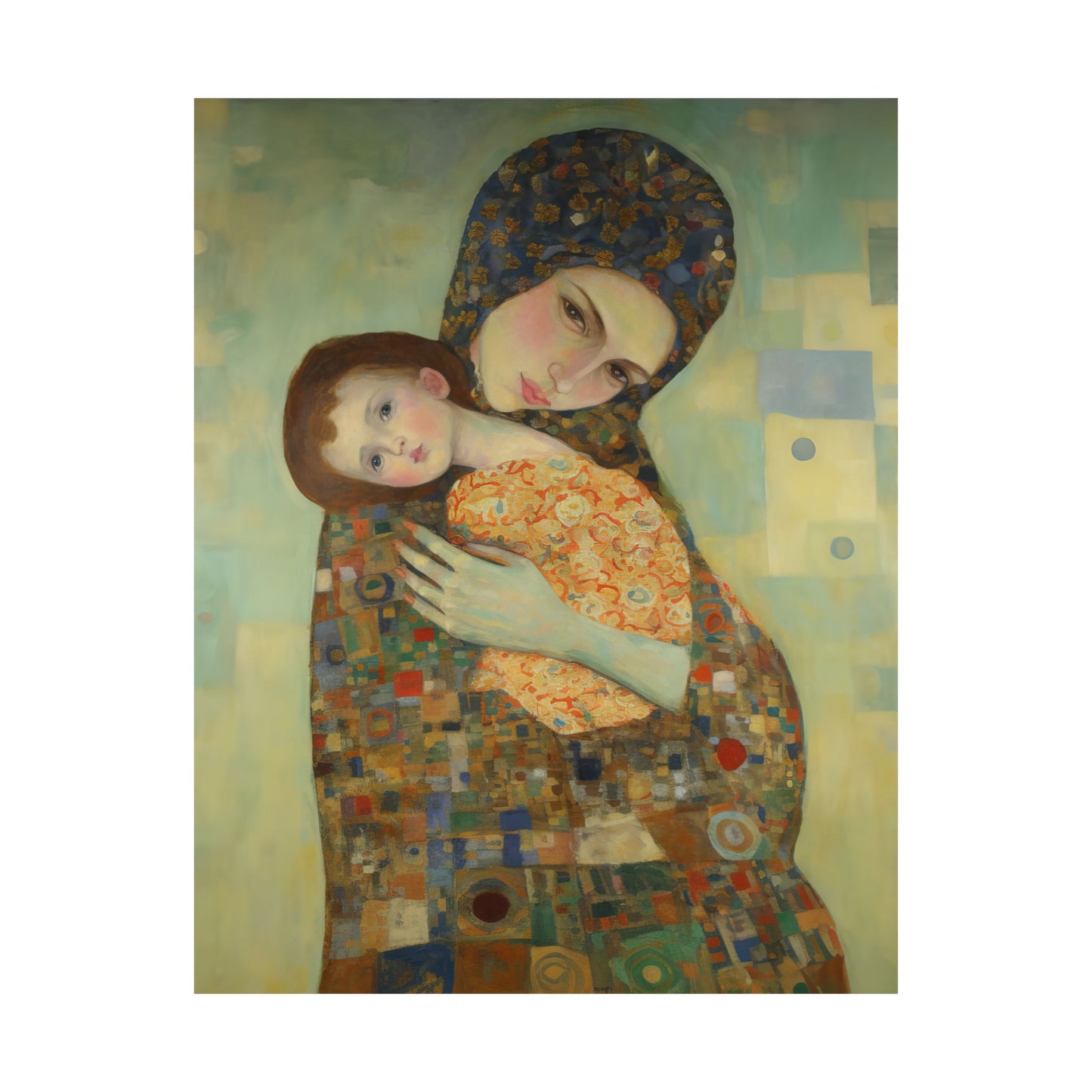 Cherished Blessing - Mary with Her Son - Based on Gustav Klimt's The Kiss - Multiple Sizes - Premium Matte Vertical Posters - Christ Child