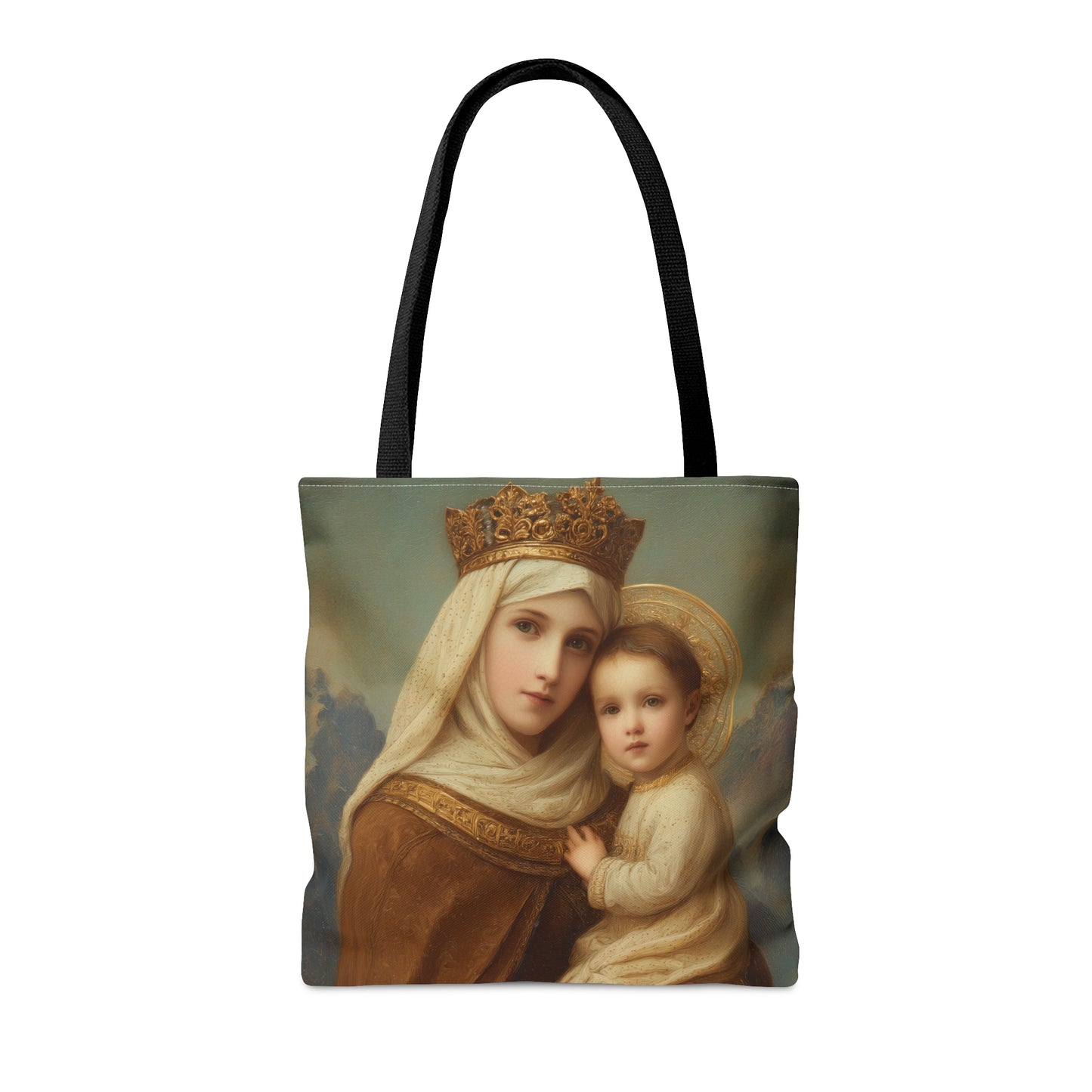 A Cord Between Heaven and Earth - Our Lady of Mount Carmel Tote Bag - Large Medium Small Faith Art Bag - Catholic Faith Purse - Double Sided
