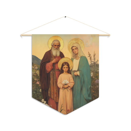 Saints Joachim and Anne with Young Mary - Wall Banner / Wall Hanging - Christian Art - Prayer room - 18" x 21"