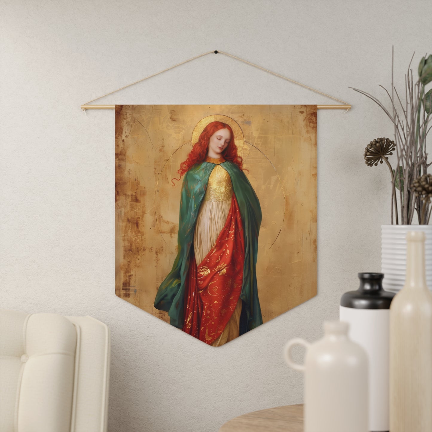 Resilient Spirit - Mary Magdalene's Faithful Path Pennant / Banner / Wall Hanging - Prayer room art - 18" x 21" - Catholic prayer Religious