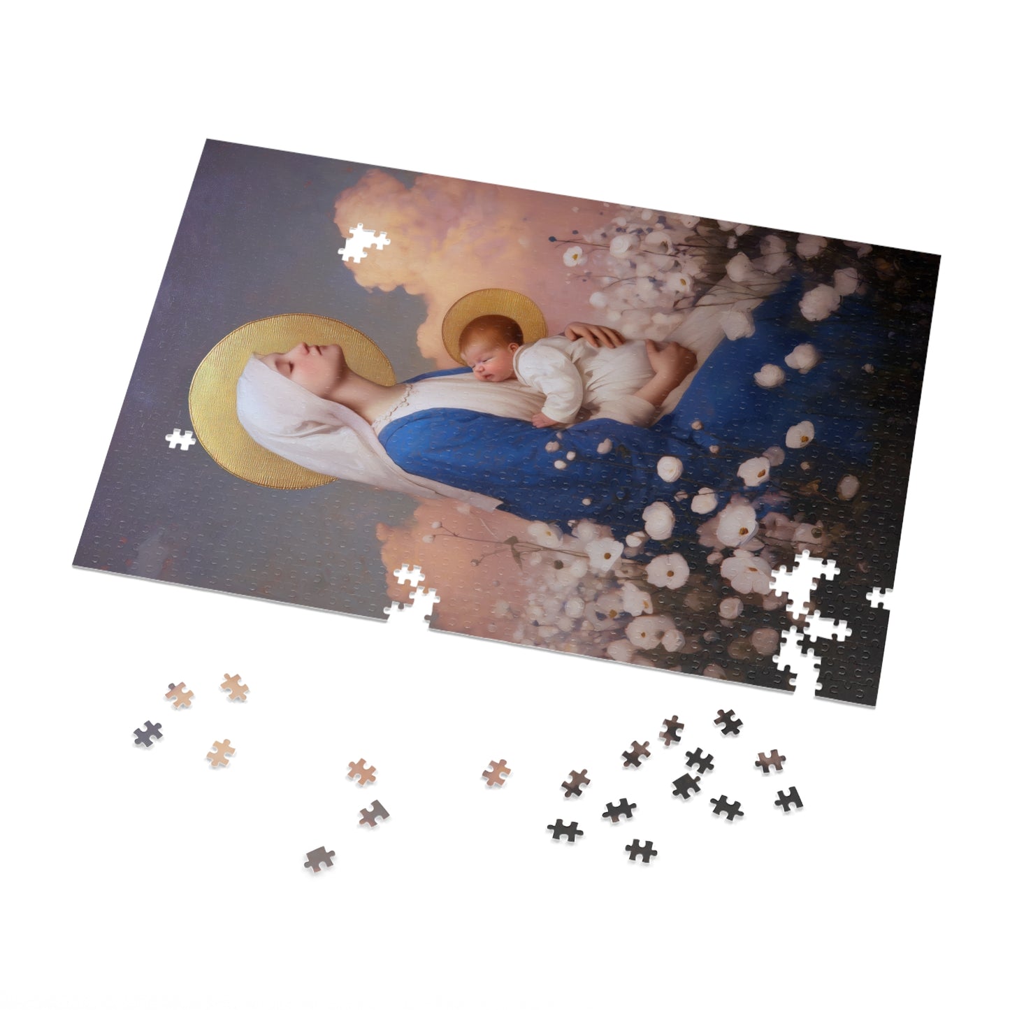 Our Lady Among the Flowers - Puzzle and Tin - Religious Jigsaw Puzzle (30, 110, 252, 500,1000) - Gift Catholic Families - Catholic Christmas