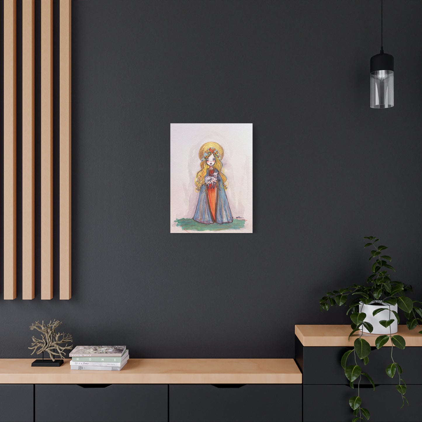 Saint Agnes of Rome Catholic Canvas Print | Christian Sacred Art | Hand-Drawn Watercolor Devotional Wall Art Religious Artwork