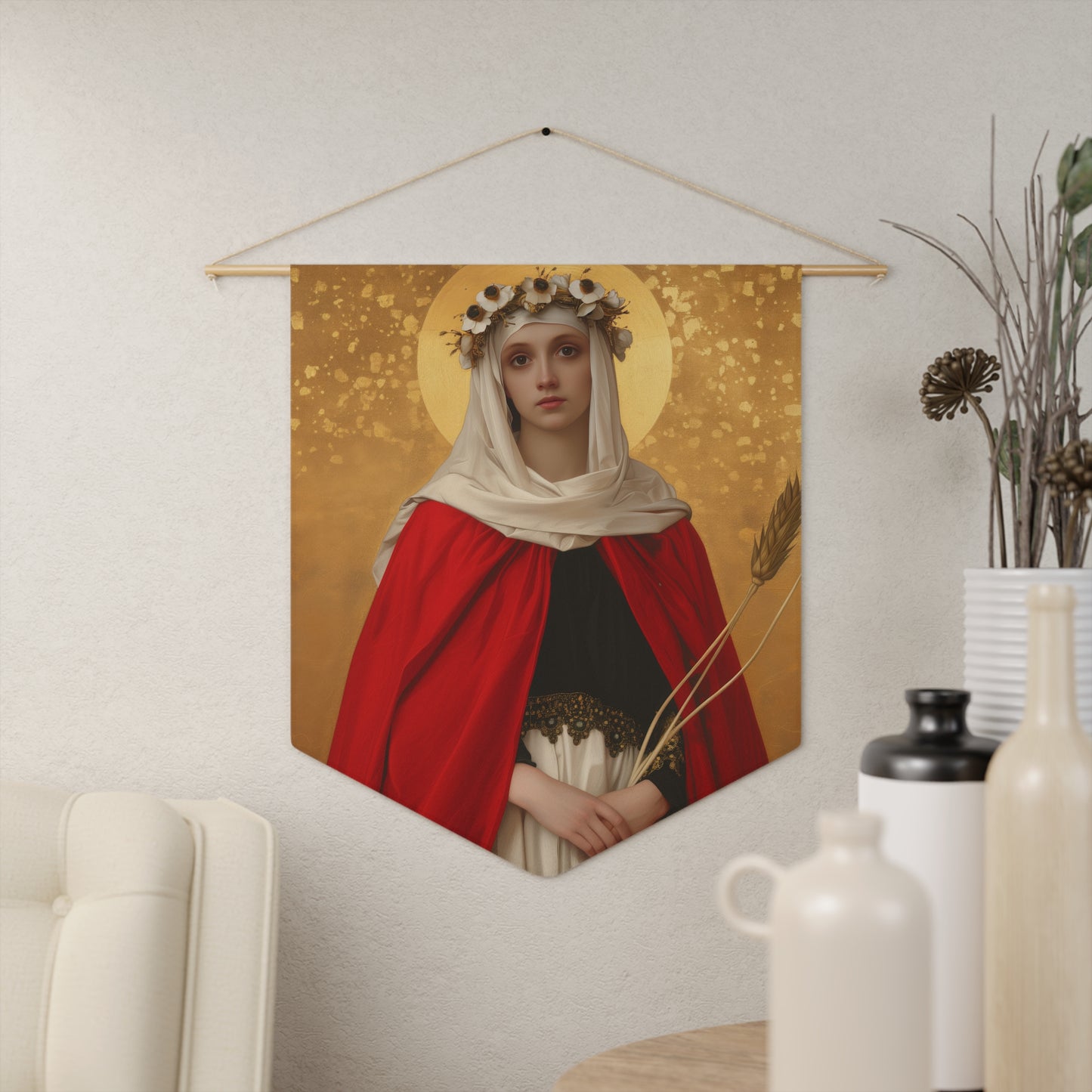 Saint Solange of Bourges Wall Banner / Wall Hanging - Prayer room art - Catholic - Large Saint Art - 18" x 21"