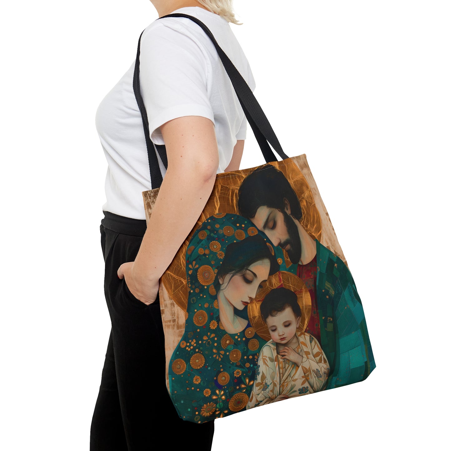 Sacred Love - Mary, Joseph, and the Infant Jesus Tote Bag - Large Medium Small Faith Art Bag - Holy Family Art purse - Double Sided