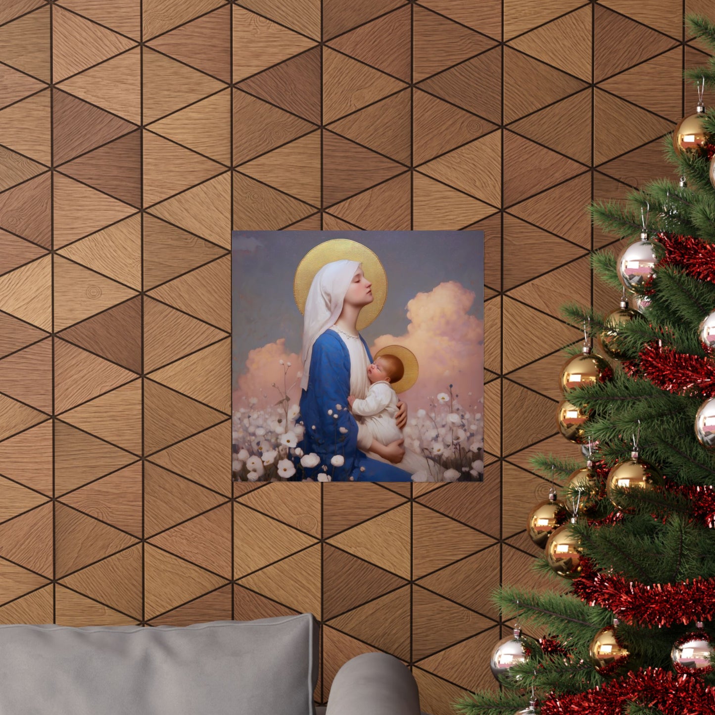 Our Lady Among the Flowers -  Catholic Art - Multiple Sizes - Premium Posters - Catholic Art - Christian Home - Catholic Saint Art