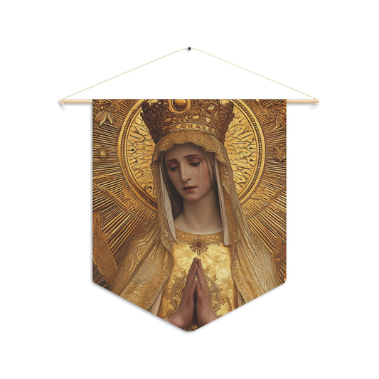 Gate of Eternity - The Golden Mary - Tribute to Our Lady of the Gate of Dawn Pennant / Banner / Wall Hanging - Prayer room - Catholic art