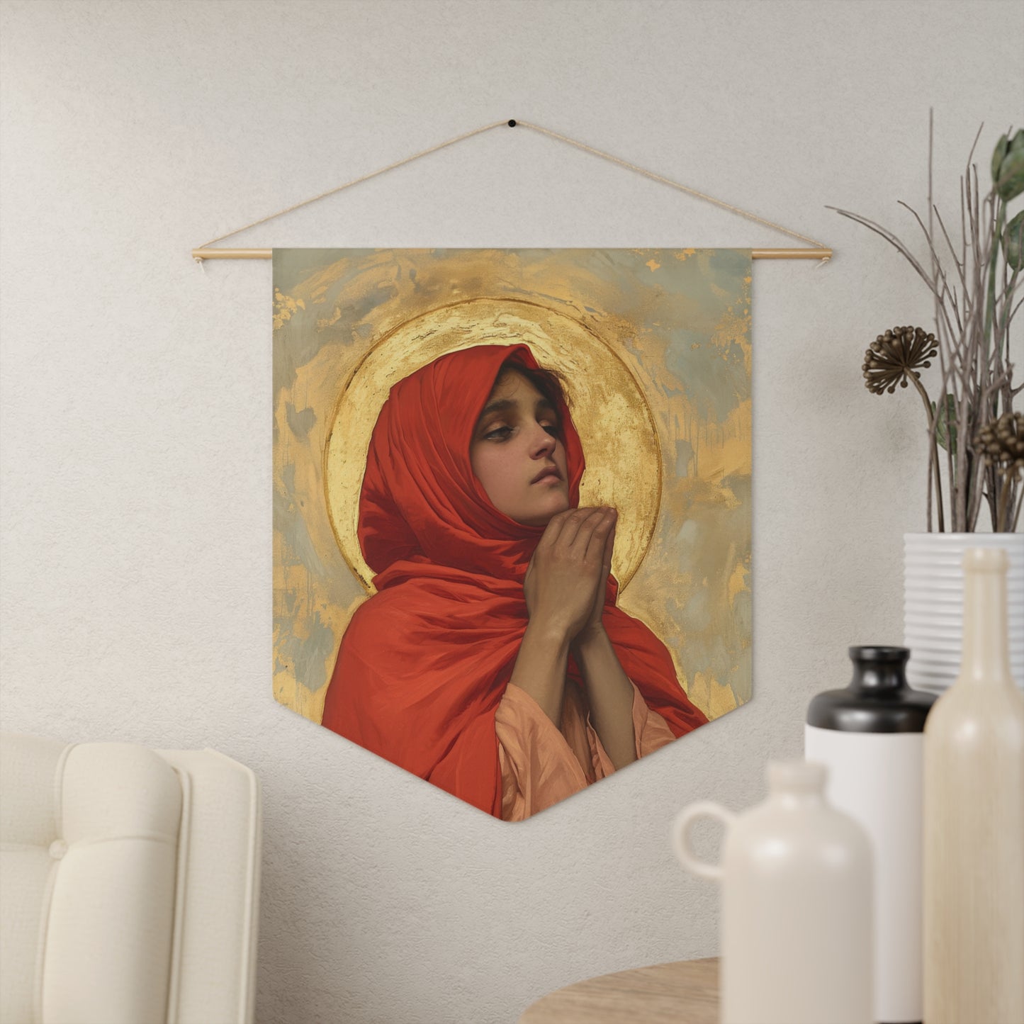 Saint Laura of Cordoba Pennant / Banner / Wall Hanging - Prayer room art - 18" x 21" - Catholic prayer Religious - Large
