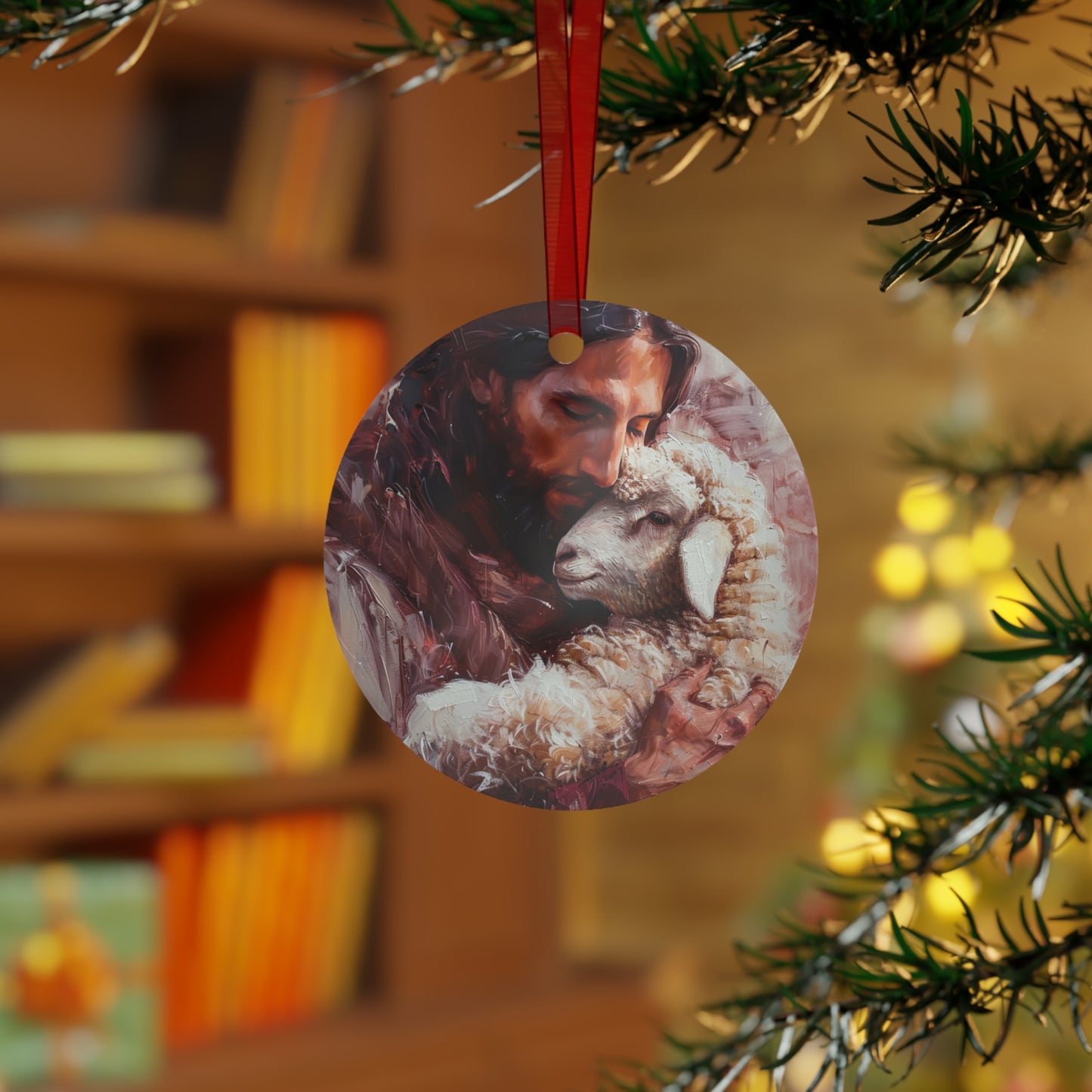 Jesus and the Little Lamb Metal Ornament - Religious Holiday Christmas Ornament and Keepsake - Catholic Keepsake