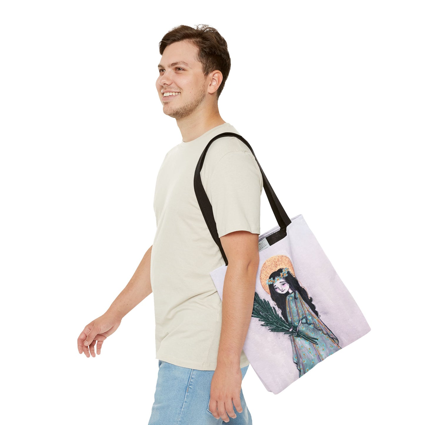 Saint Faith Tote - Hand-Drawn Art - Catholic Tote Bag | Faith Hope and Charity Saint | Christian Devotional Tote | Sanctified Solocosmo