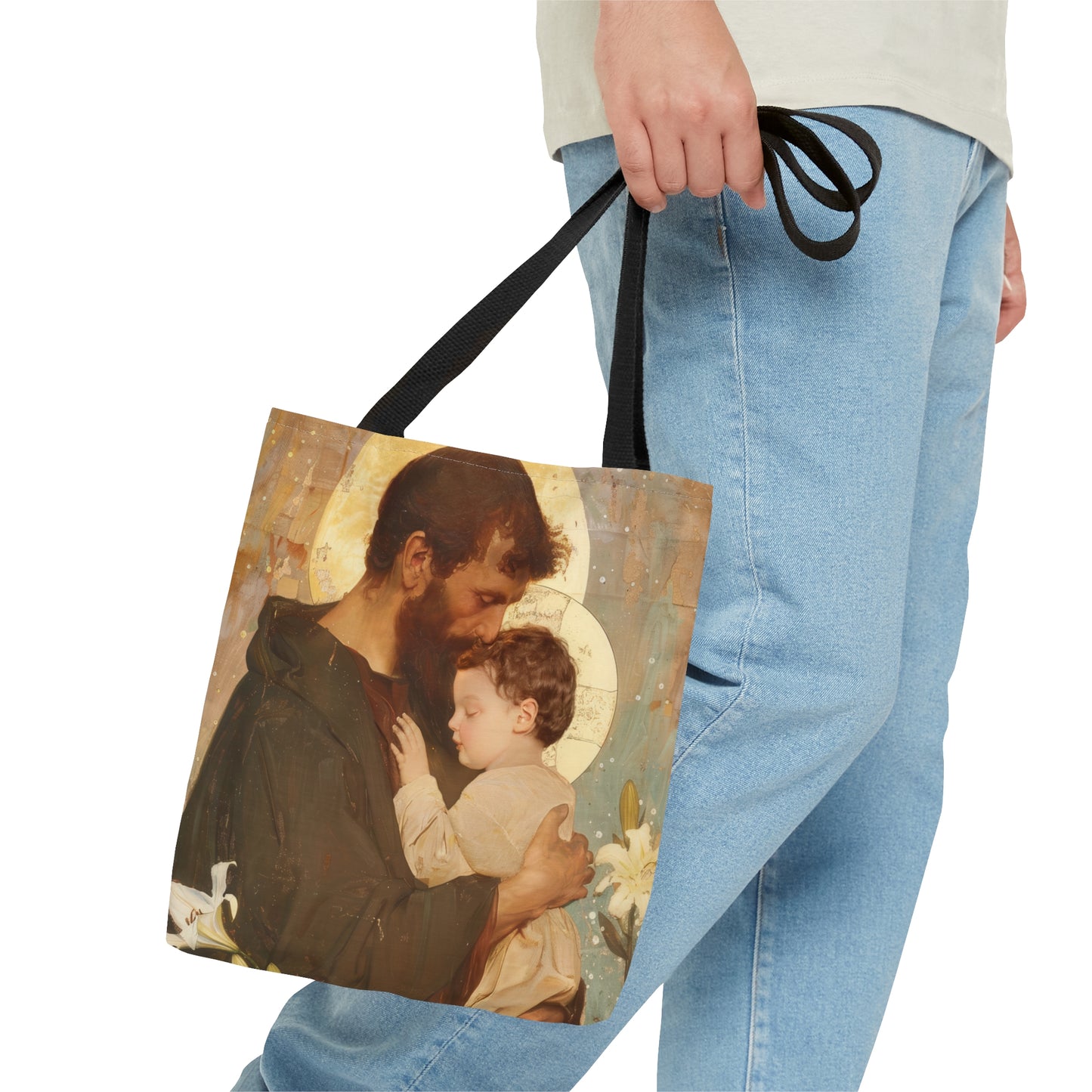 Saint Joseph and Jesus Tote Bag - Large Medium Small Faith Art Bag - Catholic Faith Purse - Double Sided - Religious Art - Christ Child