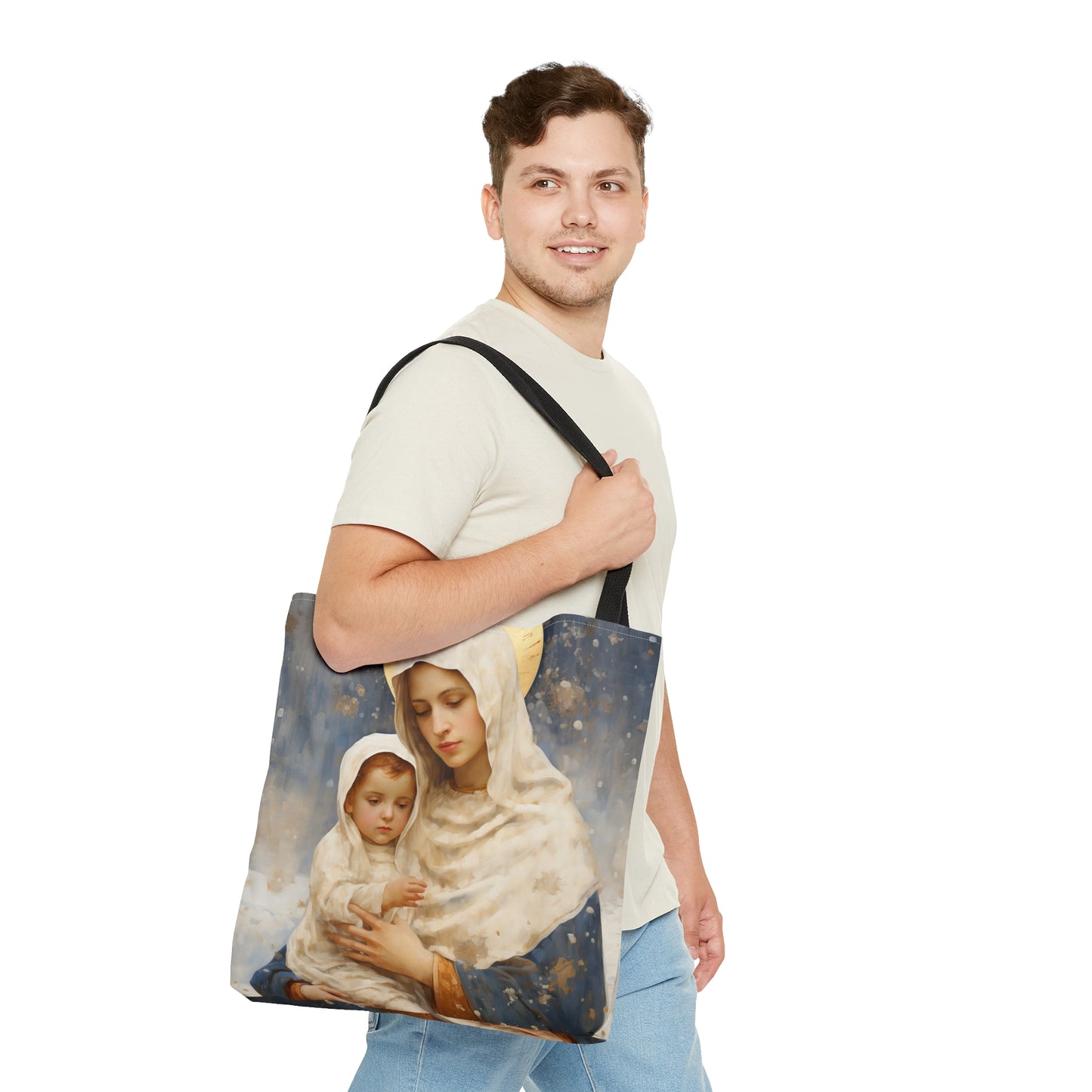 Winter's Grace : Our Lady of the Snows Tote Bag - Catholic faith inspired carry-all purse - day to day bag - Double Sided