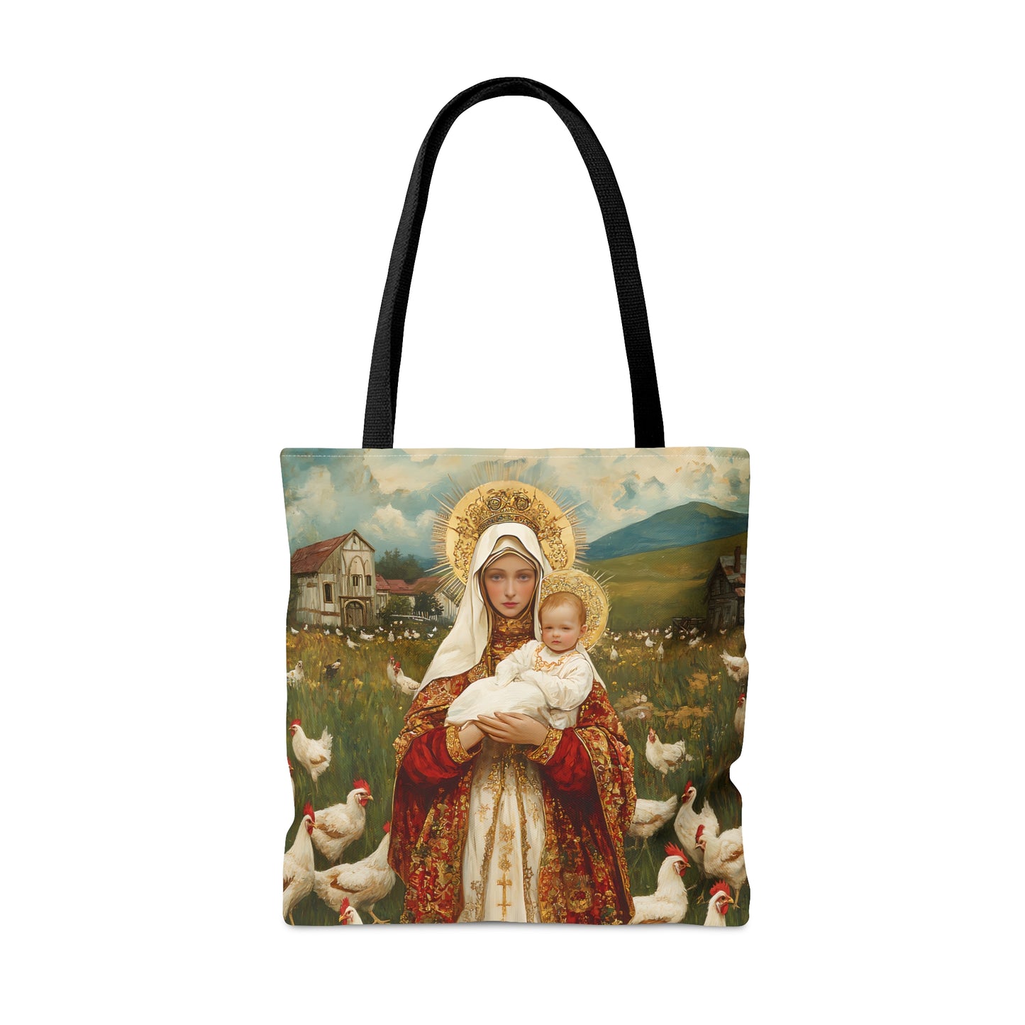 Our Lady of the Hens: Protector of the Humble Flock Tote Bag - Large Medium Small Faith Art Bag - Catholic Faith Purse - Religious