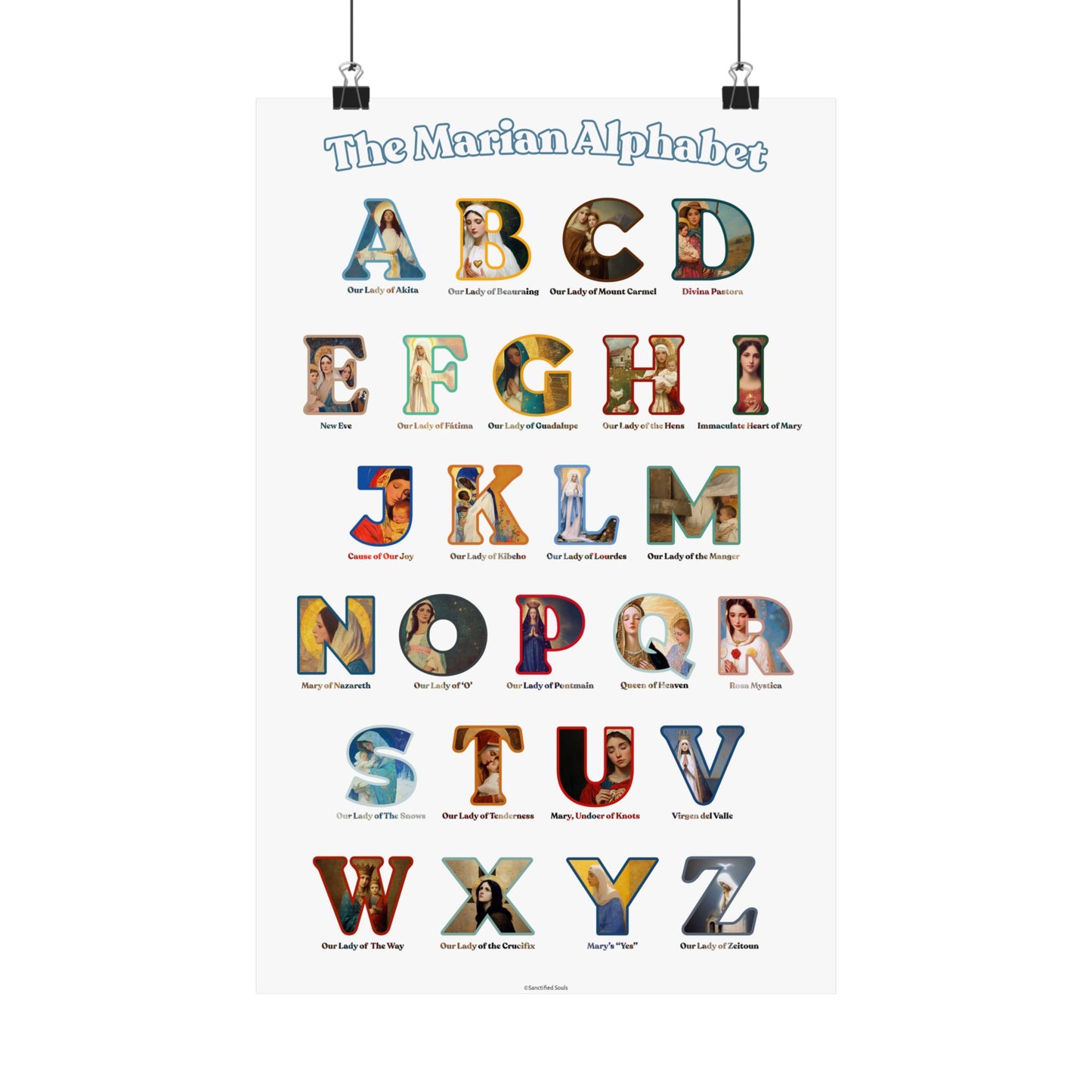 Catholic Marian Alphabet Poster - ABC Wall Art - Marian Titles Catholic Print - Catholic Nursery or Homeschool Faith Decor - Mother Mary Art