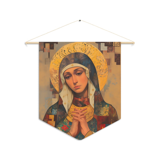 Virgin Mary - Holy Mother of Grace Pennant / Banner / Wall Hanging - Prayer room art - 18" x 21" - Catholic Gift