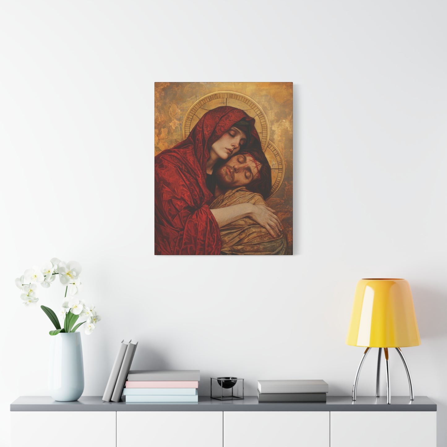Eternal Sorrow - Mary's Mourning Beneath the Cross - Museum Wrapped Canvas - Print - Religious Art for your Home - Christian print