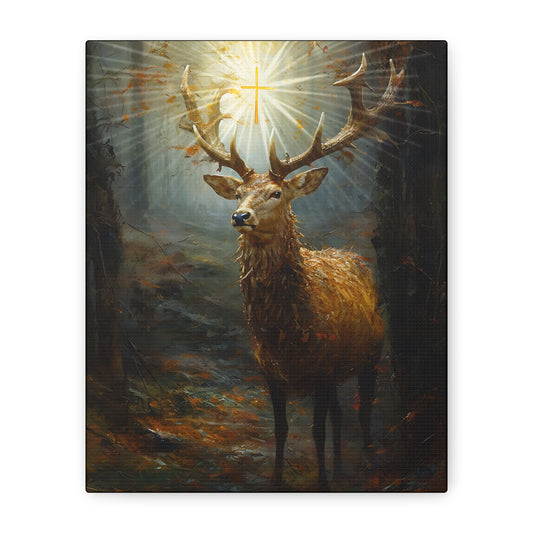 The Stag of Saint Hubert / Saint Hubertus Stag - Museum Wrapped Canvas - Sanctified Souls Print - Religious Art for your Home