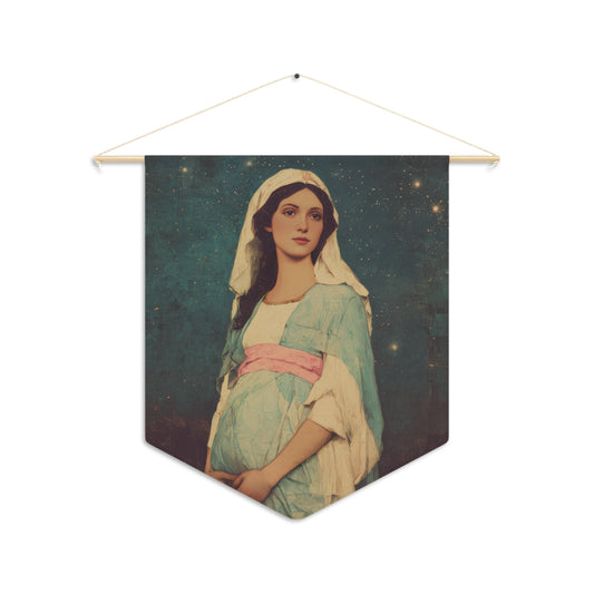 Our Lady of 'O' - Our Lady of Expectation - Mother Mary - Marian Art - Pennant / Banner / Wall Hanging - Catholic Art - Large - 18" x 21"